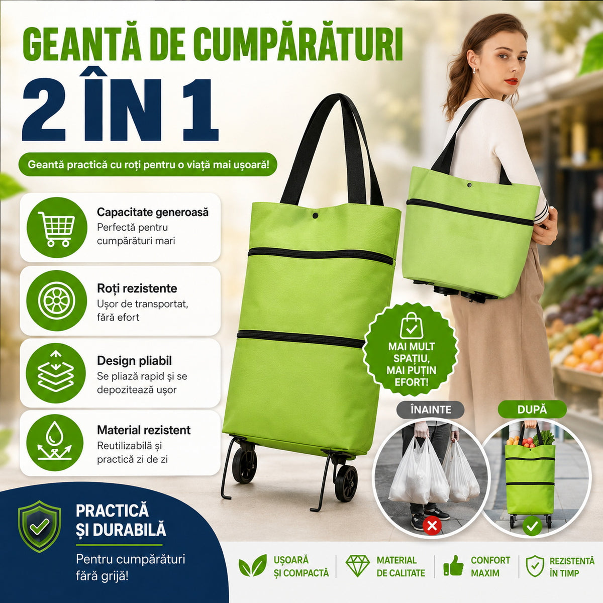 Geantă De Cumpărături 2 în 1 Cu ShopRoll™